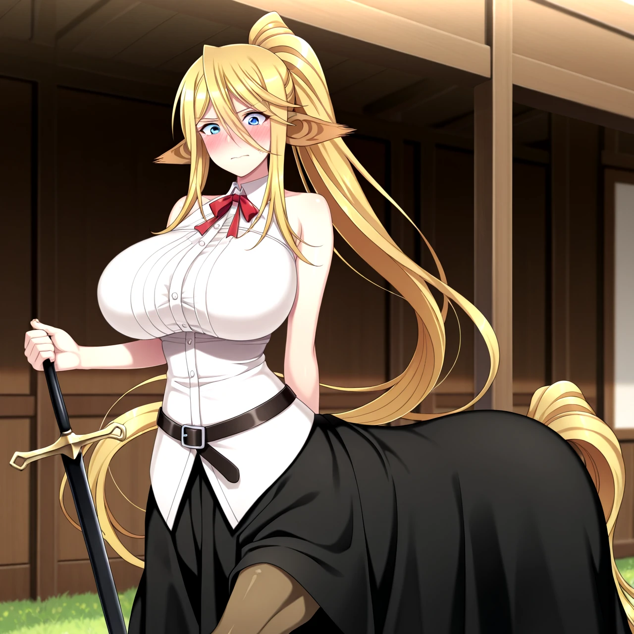 Anime centaur.1 girl. Cutie. Centaur girl. Half-human. Monster girl. Centaur. The girl is a horse. Blonde. Long hair. Hair ornament. Her hair is pulled back into a high ponytail. Blue eyes. Beautiful eyes. Perfect eyes. Expressive eyes. Ideal face. Face about to sneeze
Sneezing face. Beautiful nose. Snotty nose. After sneezing, long snot hangs from the nose. 16 years. Big breasts. Beautiful breasts. Girl knight. Centaur knight. She is ill. She got sick. She has allergies. She has a runny nose. Nasal mucus. She has snot. She wants to sneeze. She needs to sneeze. She has a strong, desperate urge to sneeze. She sneezes. She sneezes. Splashes of snot fly to the sides. Snot flows from the nose. She's on her period. Her crotch is bleeding. She has urinary incontinence. She wants to pee. She needs to pee.
She has a strong, desperate urge to pee. Hand on the aroma. Creaco squeezes his crotch. Trettperineum. She described. Urine pours onto the ground. In the middle of the forest. Ideal anatomical body. The lower part of the body is equine. Horse slender legs. Hooves instead of legs. White linen blouse. Light plate armor - corset. Skirt. No panties. Standing. Full height. Beautiful character design. Shiny skin. Whole body. NFS. Official art. Extremely detailed CG Unity 8k wallpaper. Ideal lighting. Ultra high resolution 4K. Super detailed 8K. A high resolution.