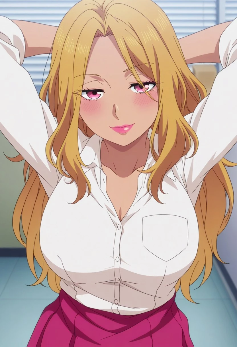 Anime cel style,
masterpiece, Highest quality, High resolution, Anime Color,
Megami Magazine:1.2, Anime poster style,
Anime key visual, sharp, 8K, Realistic,
(Beautiful Eyes:1.5),
Reiko_iwife,
One girl,
Blonde, Long Hair, (Huge saggy breasts), (Beautiful Nudes), Cleavage, (Upper Body, Sitting),
(Perfectly detailed anatomy, Perfect Arms, Perfect Fingers, Beautiful Face, Perfect body, Shiny skin),
police box,Police Department,office,indoor,
(Black Dress), (Semi-transparent scarf),
Golden Necklace,Rose Hair Accessories,
expression(Puzzled), (blush), Squint your eyes,Open Mouth,