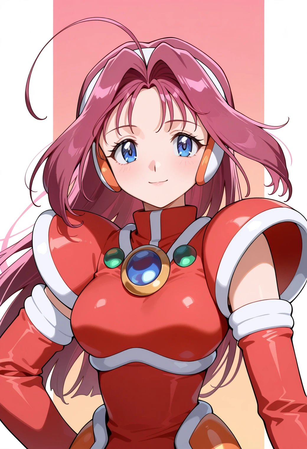 ((Highest quality)), ((masterpiece)), (detailed), (Perfect Face)、Gundam SEED、The woman is Lacus Clyne, with blue eyes, pink medium-long hair and a hair accessory.、The woman is a senior female officer in the Earth Federation Army and is wearing the Earth Federation Army uniform.