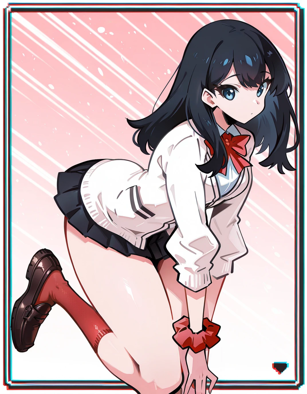 solo,
<lora:AEShakeeeeeeeee:1>
<lora:AERikkaIllustrious:0.9> AERikkaDef, blue eyes, black hair, long hair, red bowtie, white cardigan, wrist scrunchie, microskirt, pleated skirt, red sock, brown footwear, loafers,, masterpiece, best quality, high quality, highres, 4k, newest, anime,