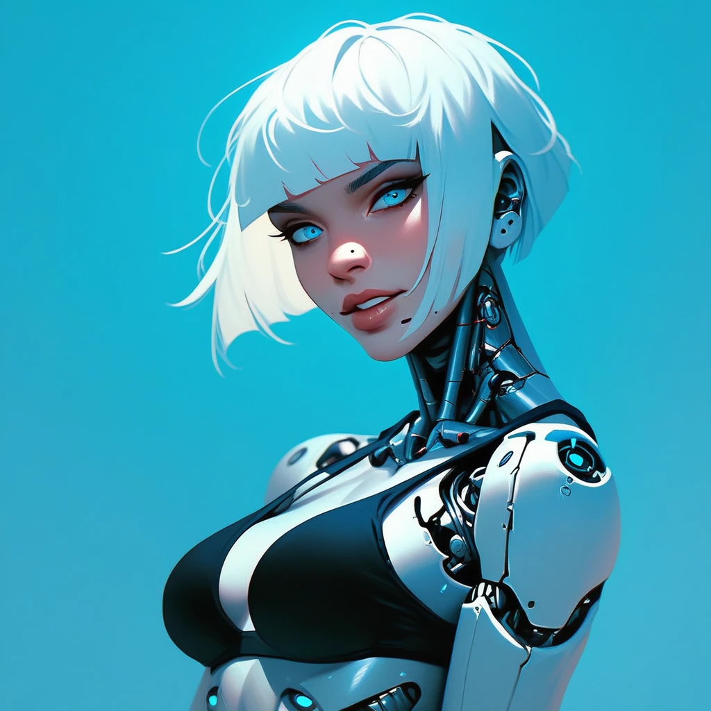 your chilean cosplayer girlfriend as a robotic reploid woman, 40 years old, she use silver lipstick, futuristic headset, sci fi visor. casual instagram photography, fisheye, up down angle, dark gray platinum hair color, short bob hair style, silver metallic cute bangs, light curled hair, she stands up at atention, blank expression, with a dark gray platinum coated robot body, 1990 polaroid picture, noise, filters, vintage, fisheye photo Manhattan heights outside,