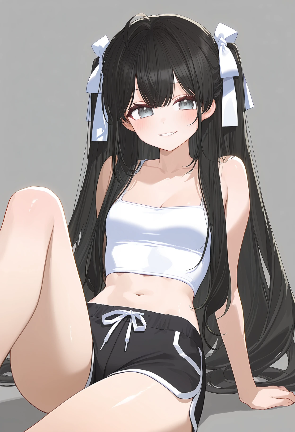 small, small, Black Hair, blue eyes, demon tail, hair band, Long Hair, mechanical tail, Multicolored Hair, tail, barefoot,Sitting on the sofa,Tank top shirt,Shorts,Belly button,Holding and eating ice cream,Daytime,Clear skies,Sweat,Wet Naked,Wet clothes,whole bodyがイラストに入るように,happy smile, smile, Open your mouth,
break looking at viewer, whole body,
break outdoors,room,
break (masterpiece:1.2), highest quality, High resolution, unity 8k wallpaper, (figure:0.8), (beautiful detailed eyes:1.6), extremely detailed face, Perfect lighting, extremely detailed CG, (Perfect hands, Perfect Anatomy),