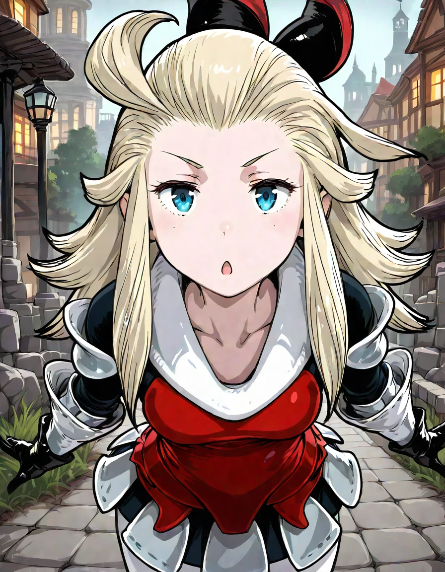EdeaLee, 1girl, solo, blonde hair, ahoge, black bow, red shirt, white collar, black sleeves, white cuffs, brown gloves, armored skirt, white leggings, standing, looking at viewer, outdoor background, score_9, (wide hips:0.6), small_breasts, (thick thighs, big_ass:0.7), (thigh_gap:0.6), (legs_apart:0.6), standing,
<lora:EdeaIllustriousv2-000015:1>, <lora:Illustrious Detail:0.7>, <lora:Smooth Booster:0.7>,
surprised, surprise kiss, pov, (close_up:1.8), surprised,