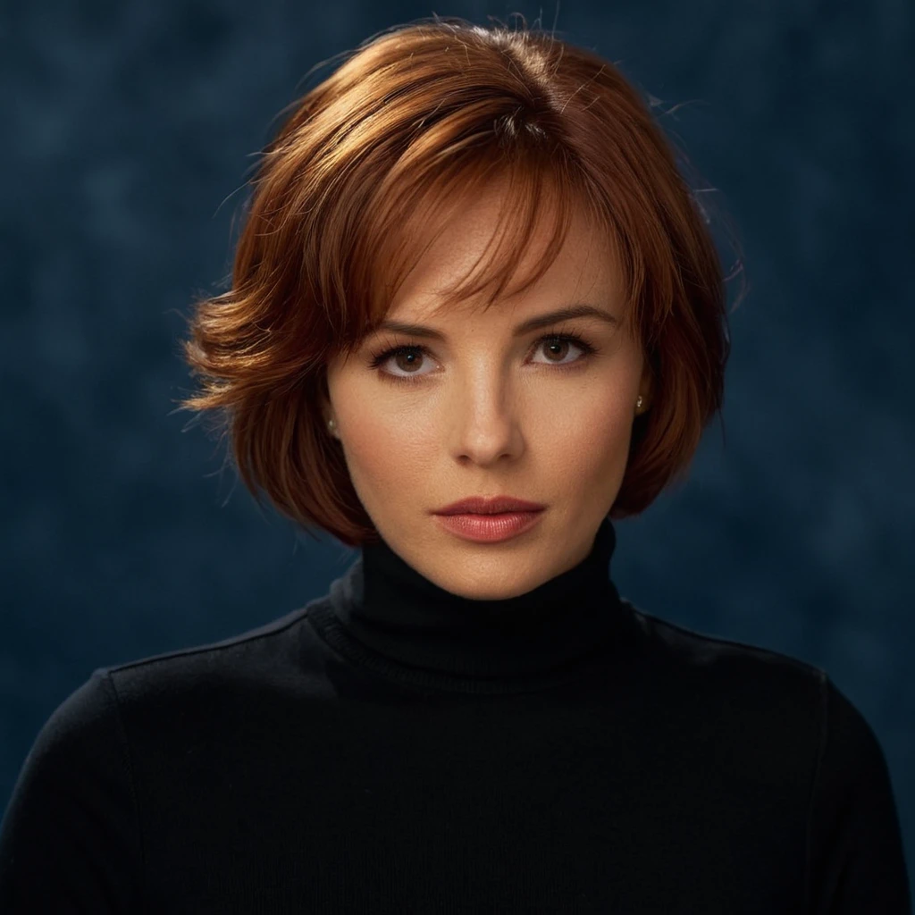 cinematic film still of <lora:cinematic film color style 60-30-10 xl v1:0.8>
cinematic film color style a white short red hair woman in a black shirt is staring away wit dark blue background, perfect image, perfect body, perfect anatomy, sharp image, detailed image, high quality cinematic photography, dramatic light style, cinematic background, cinematic contrast, cinematic saturation, cinematic film color style, visual artistic composition style, solo, shirt, brown hair, closed mouth, brown eyes, black shirt, portrait, photorealistic, short hair, lips, turtleneck
, shallow depth of field, vignette, highly detailed, high budget, bokeh, cinemascope, moody, epic, gorgeous, film grain, grainy