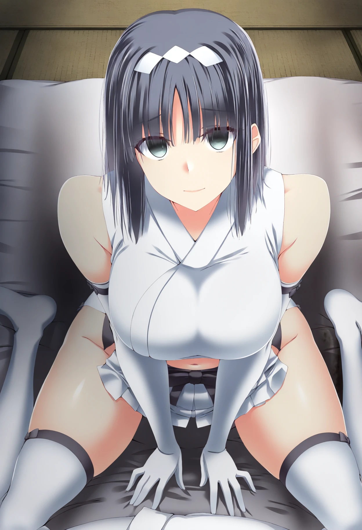 nsfw , Mitsurugi Meiya , (((highres official art))) , (((muv-luv alternative))) , (((1girl))) , blue hair , blue eyes , high ponytail , blush , shy , squatting girl, spread legs, after sex, pussy, cum drip, cum in pussy, sweat, outdoor