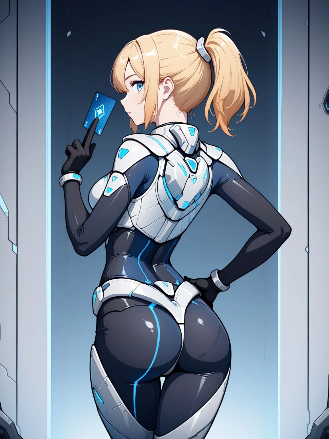 Milf, woman in a futuristic suit, highly detailed face, cool, mom, tomboy, very large breast, (Milf), mature face, (mature female), cybersuit, anime girl wearing tight suit, milfication, Elegant body, navel focus, naked body, gloves, earrings, science fiction, female protagonist, standing, volumetric light, detailed lighting, detailed textures, oppai cyberpunk, biomechanical oppai, masterpiece, best quality eyes, sci-fi background, futuristic landscape, low angle, (look at the camera), long hair、smooth surface, gold hair, (((back))), (((ass))), NSFW, (((grab ass)))