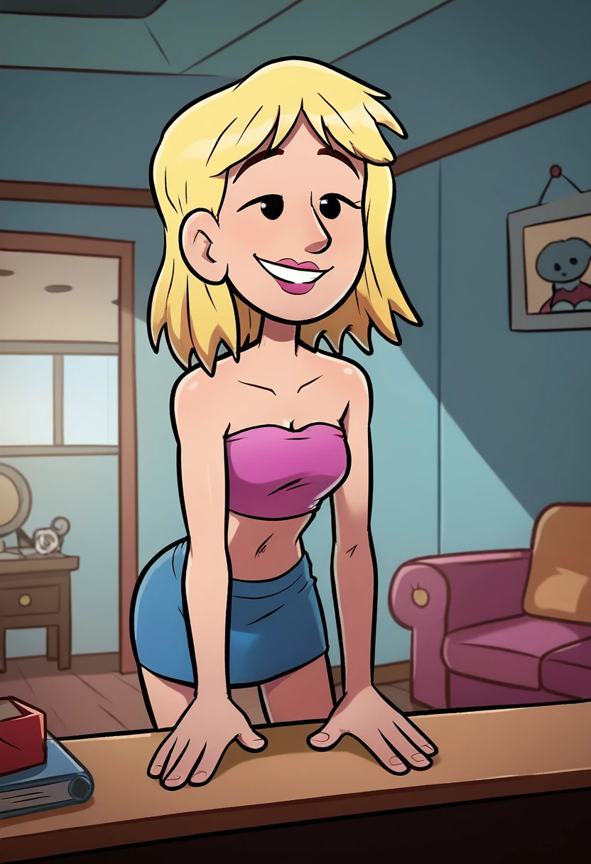 1girl, sexy 11yearold blonde slut is wearing a micro bikini and is presenting her ass to a creepy old man who is taking photos of her ass with his phone. 1 old man in frame.