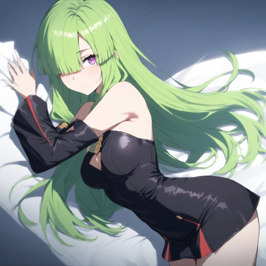 1boy in,NSFW,(((1girl,1boy,))),c.c., Expressionless, (Look at other people:1.1), (Lie in:1.2), On the floor,
Long sleeve, white lace panties, eyes, Green Hair, Very long hair, (White straitjacket:1.6), Black belt, open mouth,
mksks style, Beautiful background, (chromatic aberration, Lens flare, indoor, bedroom, bed sheet, bed, Particles of light, Holographic interface:1.2) ,
break masterpiece ,8k unity wallpaper,anime key visual,highest quality, High resolution, (shape:0.8),anime coloring,
highly detailed face, detailed eyes,growing eyes,shiny skin,fine skin,white skin,dense skin,detailed hair,highly detailed legs,
perfect lighting, Detailed CG,
(perfect hands, perfect anatomy),High resolution,
Break slender limbs, delicate curves, dainty hands,figure:0.8,