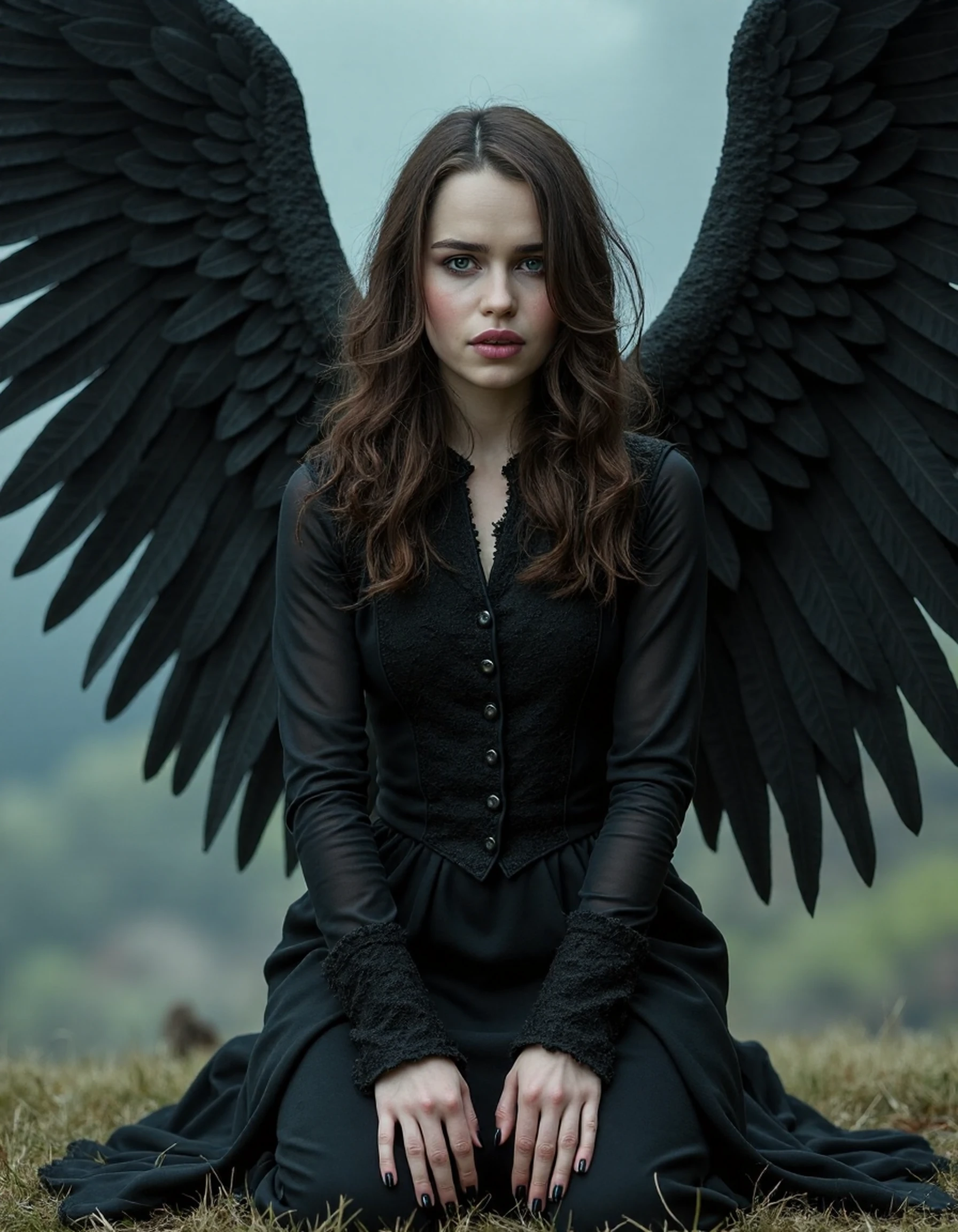Create a photo of a drawing in a notebook of an angel in gothic style