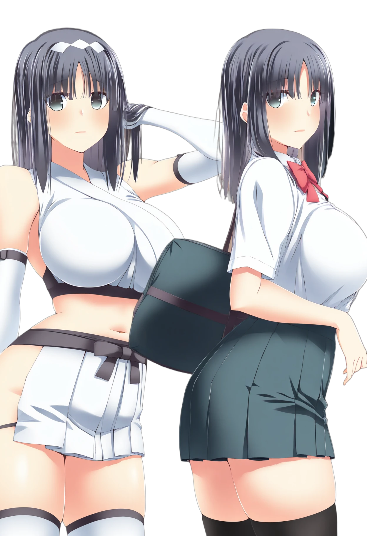 arms up,pubic hair,cum in pussy,simple background,show off nipples,large breasts,topless,best quality, (masterpiece),(ultra-detailed), (high quality), (high resolution), shiki, long hair, black hair, purple eyes, multicolored hair, ponytail, hood,skirt lift