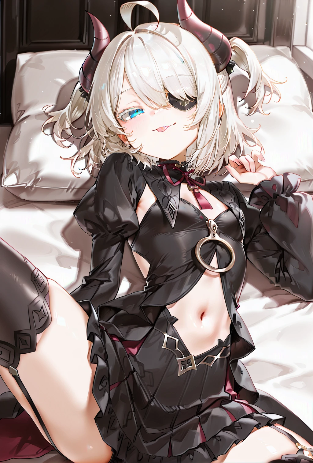 ((highest quality, 8K, masterpiece,high resolution、High resolution、Sharp focus、highest quality)),(1 girl, dark skin,white hair, yellow eyes, cat ears, little girl),medium breasts,slim body,put hands up,Shiny skin、Moisturized Skin、cameltoe, having convulsions, sweat,lying on the bed , view from above,bottomless