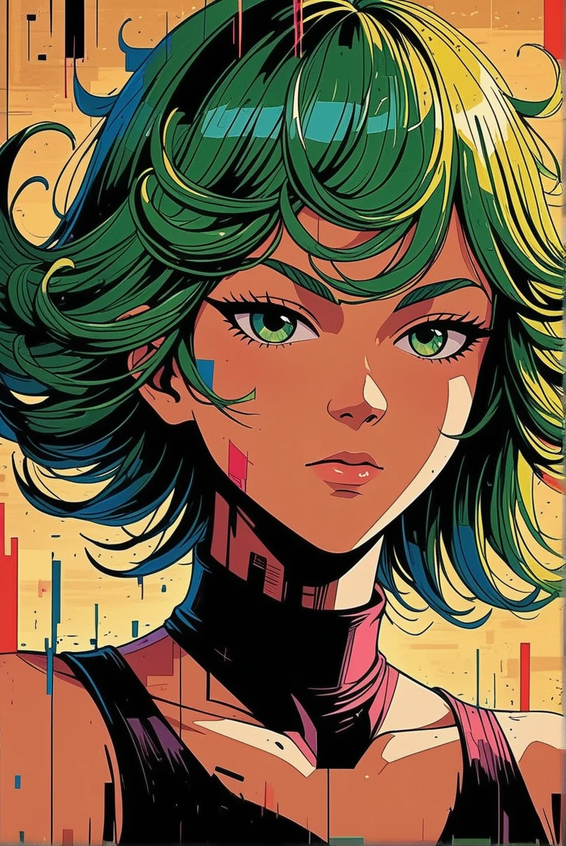 masterpiece,best quality,amazing quality,very aesthetic,absurdres,
<lora:CreateConcept_Pony:0.8>,createconcept, solo, simple background, character focus, 1girl, tatsumaki, digital painting \(artwork\), glitch art, artwork