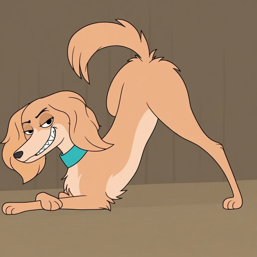 Charlie dog from Looney Tunes, wearing black swimming shorts, squatting down, has thick thighs, high quality, crisp,