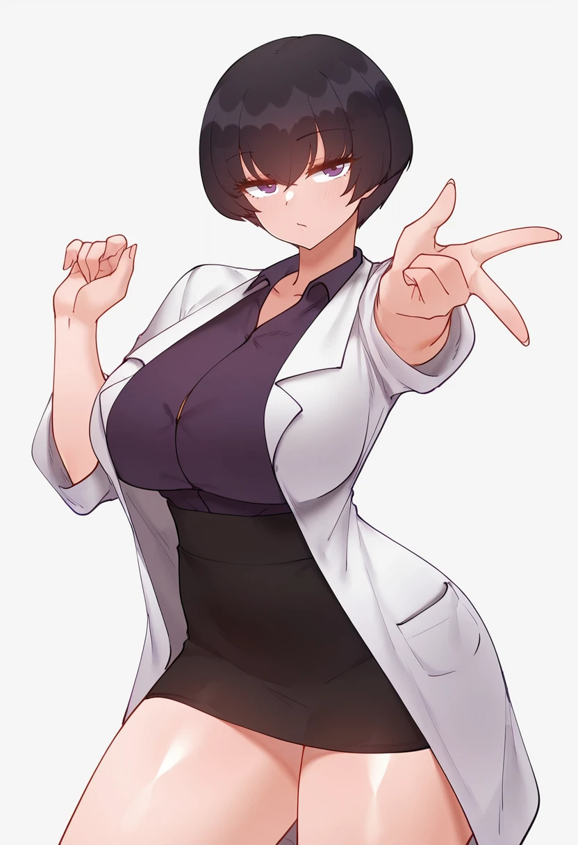 masutepiece, Hot Sho Quality)), absurderes, perfect anatomia, ( Ingrid ), Necklace, Choker, dressig chest:1.3), Braless, defined abdomen, labcoat, Standing, Background of the Doctor's Office, Sexy Pose