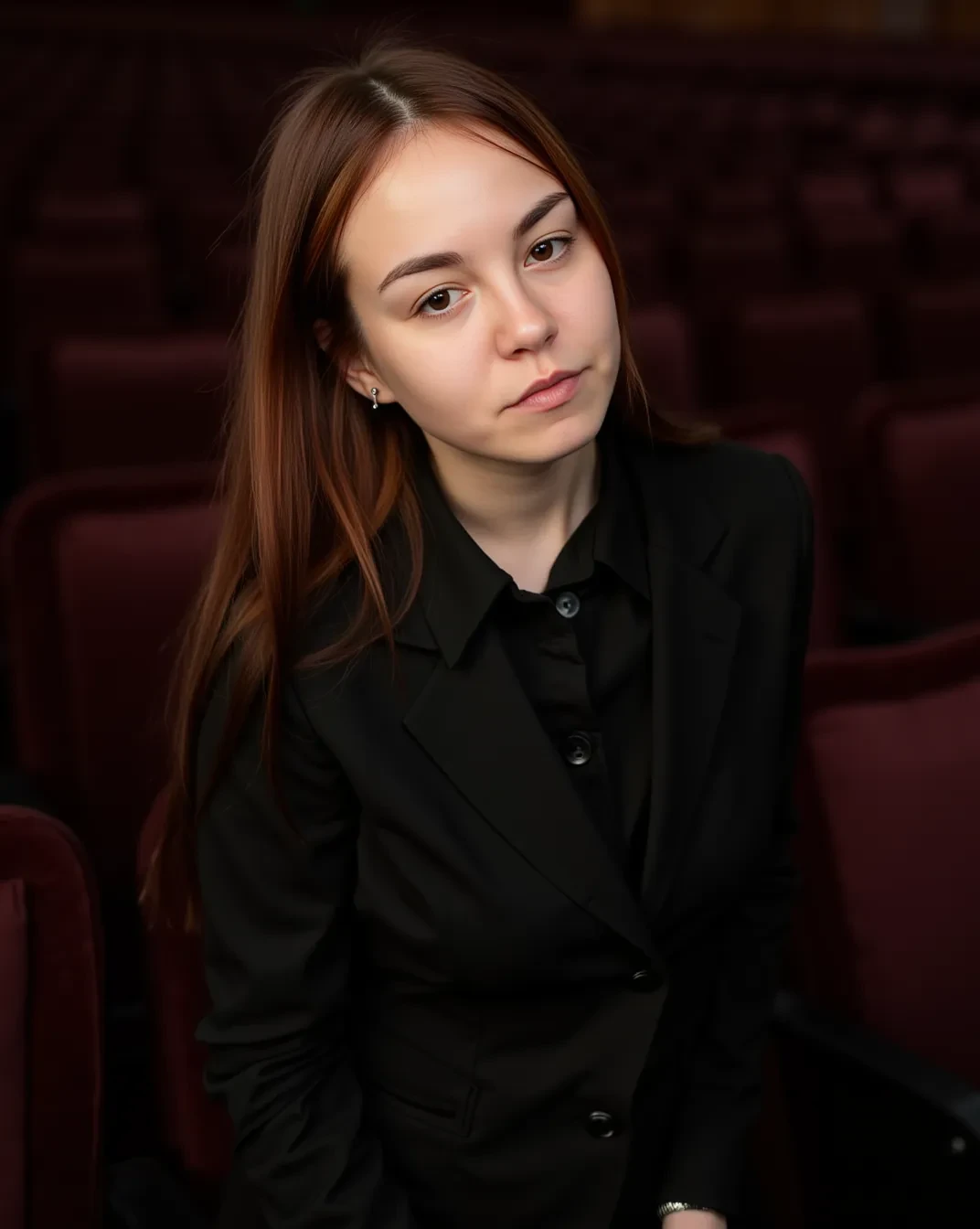 DEN_lollipop_ginger,
(playing (jazz:1.2) in a seedy jazz Hall wearing a (shirt and trousers:1.3), atmospherics, cinematic, scene, (jazz:1.2), jazz musician:1.1),
bokeh, f1.4, 40mm, photorealistic, raw, 8k, textured skin, skin pores, intricate details  <lora:epi_noiseoffset2:1>, epiCRealism <lora:ClothingAdjuster3:-1>
