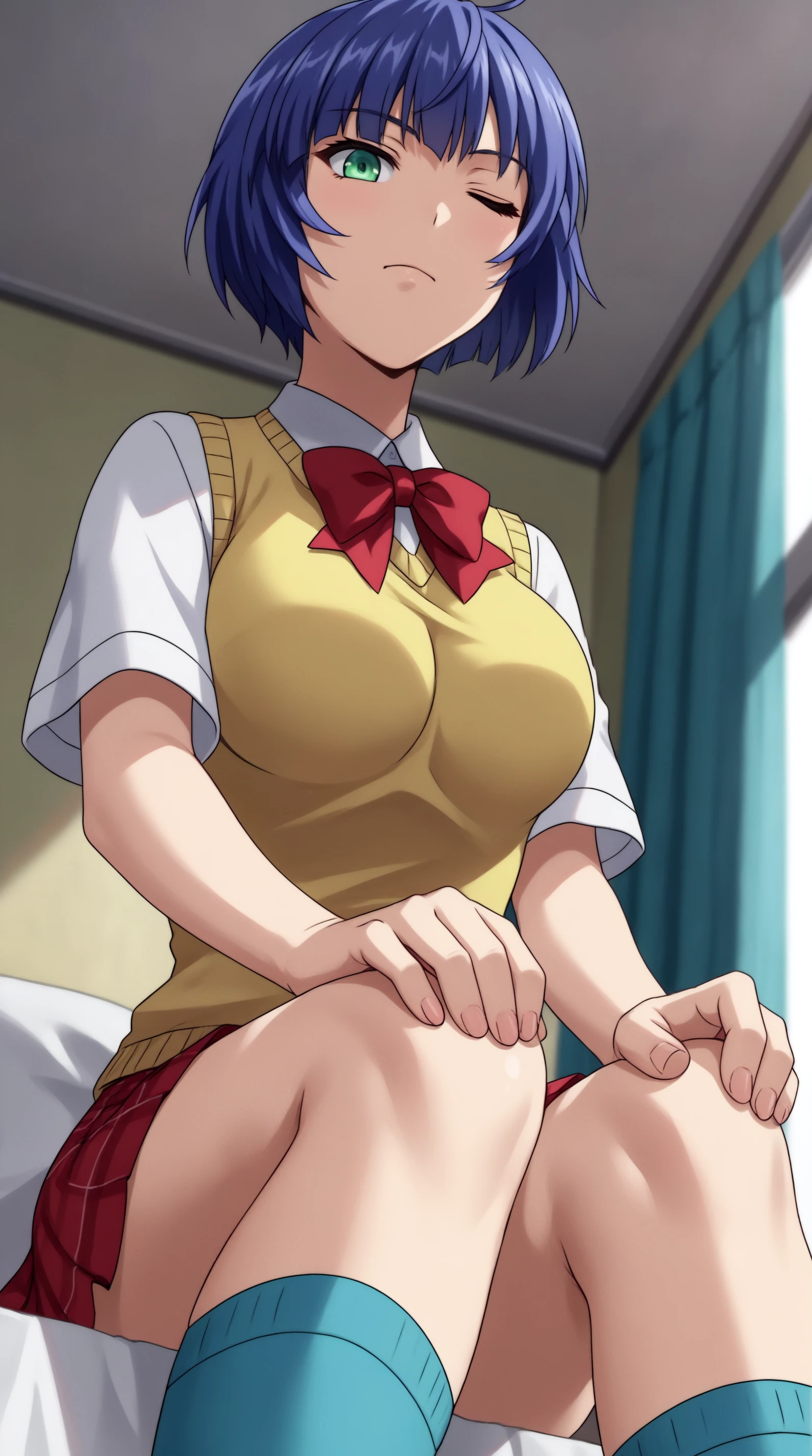 1 girl, ayanami, Evangelion, 8K, highest quality, uniform, classroom, smile gently, sit on a chair, dusk light, look at viewer,1girl,masterpiece, expensive quality, very_expensive_solve, big_file size, full color,(completely nude:1.2),pussy,niplles,(vaginal sex:1.2),(toddler:1.6),(chibi:1.3),(flat chest:1.5),