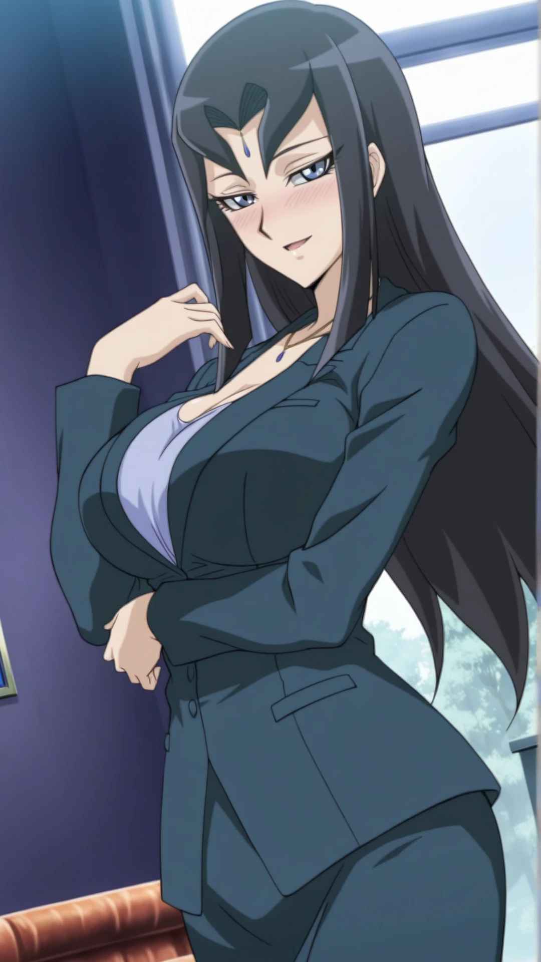 ((best quality)), ((masterpiece)), (detailed),
1girl, suit, forest, cleavage, dynamic shot, miyazaki hayao