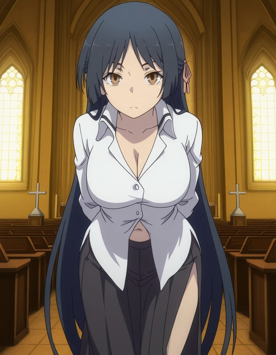 {artoria pendragon_fate ubw:1.15},(((black hair:1.5))), ((beautiful dark blue_eyes)), , ((Strong light )) , 1 girl,, alone,((surprised eyes:1.7)), hair between eyes,,,,, cleavage, thighhighs, ((( very long straight hair))), ((topless:1.5)) , beautiful light, , close up face:0.5, detail navel , detail thin thigs, , ((sitting on blue liquid:1.8)),, trouble eyebrow, nsfw,(ecstasy:1.8) ,(slut:1.6),(vulgarity:1.7),(fucked silly:1.8),(steam:1.5),(wet:1.5),(trembling:1.5),((Tilting the head side to side:1.7)) ,(drooling:0.6),(sweat:1.5),closed mouth:0.8, wince,(orgasm:1.7), trembling:1.8, beautiful upper body, Beautiful body, beautiful character design, perfect eyes, Perfect face, expressive eyes, Turning the face side to side,(church:1.5),in the center of the image, official art,High Definition CG Unity, Perfect lit, bright_front_face_lit, ,(Highest_quality:1.0),4k,Super detailed, photograph, 8K, nffsw, High resolution, absurd:1.2, kodak portrait 400, film grain, Lens flare, (lively_color:1.2) (beautiful,small breasts:1.4), (beautiful_face:1.3),(narrow_waist),((blush)), ((detail nipple)),,saber, dress, pony tail, (undress denim pants:1.5)