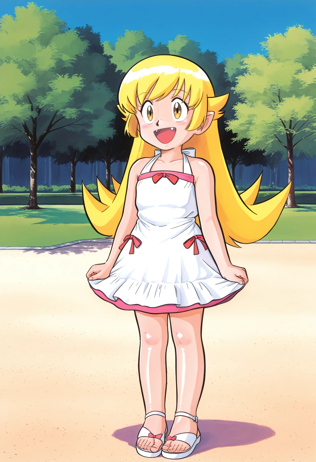 , Petite little small junior body, tiny, Small breasts, final care, Yellow Hair, UltraWideWaveHugeLongPonytail, Long back hair, Strawberry print dress, Giant blueberry ornament, White hair ornament, Purple Gem, Yellow high heels, topless, Nipples are visible, Large nipples, garden, Small breasts, Stand on your knees, Surrounded by penises, Penis in both hands, Embarrassed, Open your mouth happily, Squint your eyes, Full of penises, topless, Nipples are visible, Large nipples, garden, little small junior body, tiny, Small breasts, Stand on your knees, Surrounded by penises, Penis in both hands, high quality, high detail, beautiful, 8k, Detailed face, Detailed nipples, Face close-up, Focus on the upper body, final care, Yellow Hair, UltraWideWaveHugeLongPonytail, Long back hair,