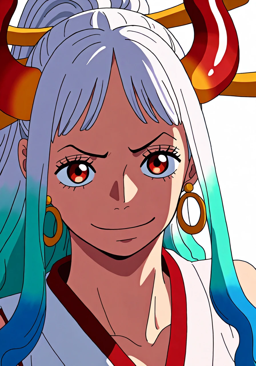 masterpiece, ((ultra detailed background, delicate pattern, intricate detail)), (highly detailed, fine details), best quality,beautiful lighting, (((medium breasts, slim girl, very slim girl))), (close-up, portrait), YamatoV2, long hair, 1girl, horns, white hair, solo, oni, red horns, curled horns, hair ornament, (multicolored horns), jewelry, earrings, japanese clothes, kimono, hair stick, sleeveless, bare shoulders, aqua hair, sidelocks, hoop earrings, hakama, smile, wide smile, ((orange eyes)), complex detailed background, outside, nature environment, rocks, sunny, blue sky, sky,