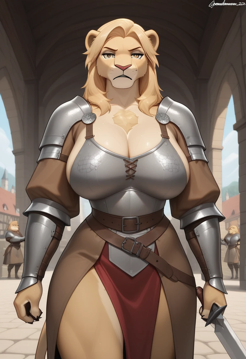 uploaded to e621.net, masterpiece, 8k, fox, (female:1.3), blonde, long hair, (topknot:1.2), genie, black lip gloss, accurate hands, (pink micro bikini top:1.2), pink sarong wrap, (huge bulge), huge breasts, nipple outline, large areolae, hyper hips, gold jewelry, ear piercings, hands behind head, dancing, magic display, smiling, golden eyes, buff, muscular, bodybuilder, jacked, by darkgem, by duase, by gideon,