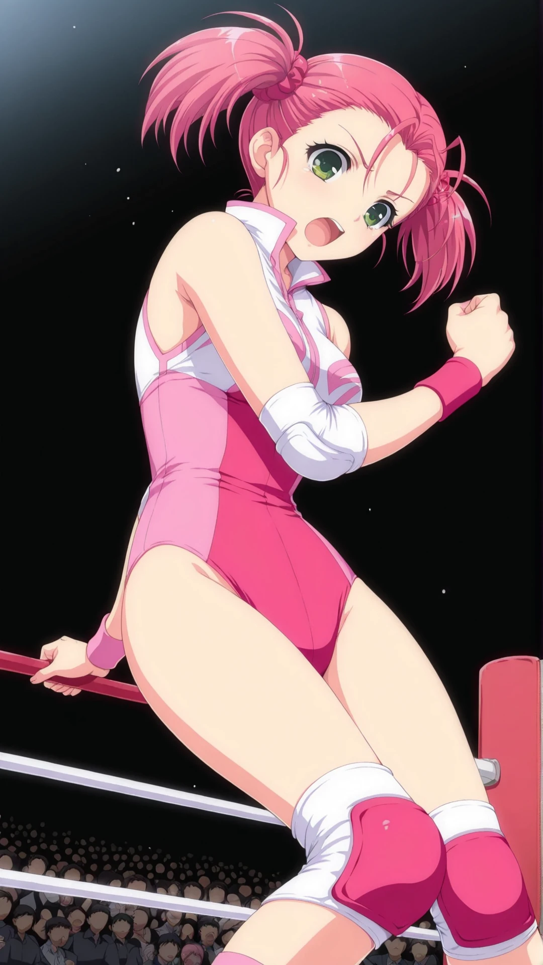 Female Combatant、Japanese girl、Close-up of a girl in a pink leotard、pink shiny leotard、Black fishnet stockings、Pink Boots、Saiyan Girl, wonderful, Nano Girl, Female body type, Inspired by Hiromu Arakawa, Anime Manga Robot!! Anime Girls, Fubuki, Full Body Suit, by Hiromu Arakawa、wonderful, silk, Beautiful and attractive anime , Anime Girls of the future, tears,Drooling,Pee,Sweat,Tongue out,incontinence,Peeing、Estrus、Eyes wide open,Estrus,Blushing,Nipples are erect,Face is hot、Lust、incontinence、Armpit Hair、pubic hair、Nipples are erect、My crotch is wet