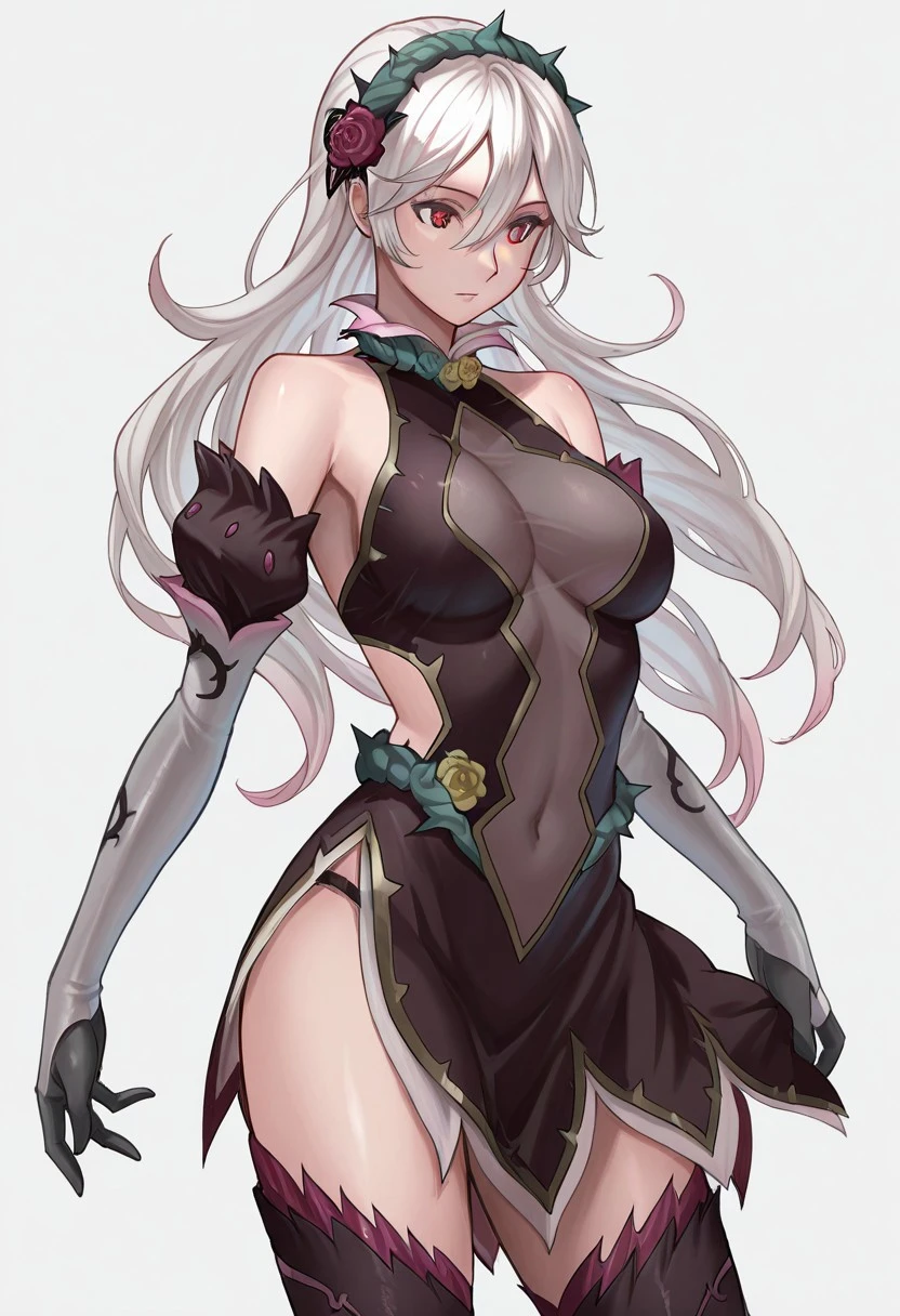 (((1 demon girl))), ((detailed blue eyes)), ((long silver hair)), large breasts, curvy hips, perfectly drawn body, seductive smile, narmaya, leotard, best quality, masterpiece, ultra-detailed