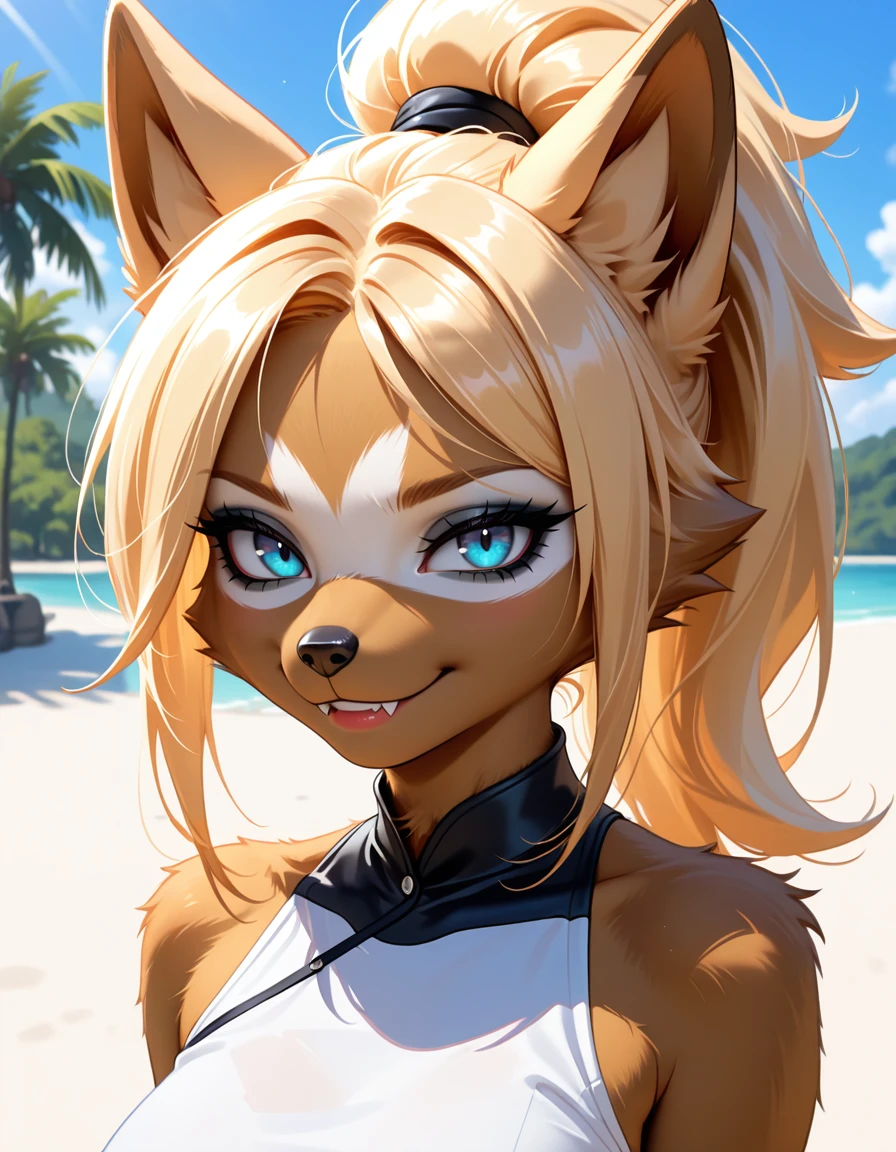 Portrait of Nessa with a beach backround