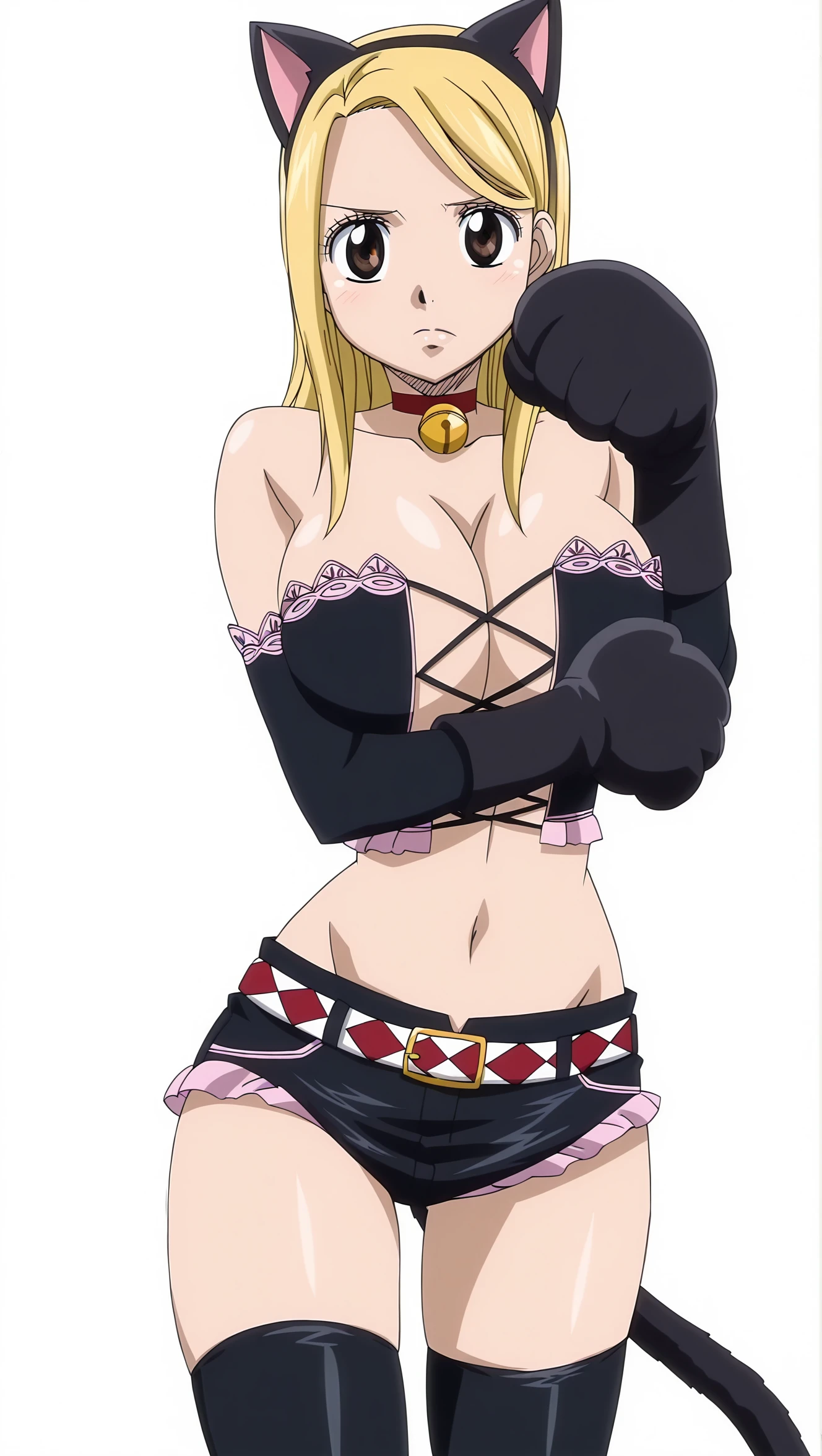 <lora:Yuna_Yunis:1> Yuna_Yunis, 1girl, solo, swimsuit, bikini, blonde hair, breasts, closed eyes, thighhighs, striped, striped bikini, smile, long hair, twintails, brick wall, navel, hair ornament, cleavage, ribbon, x hair ornament, hair ribbon, medium breasts, choker, bow, hair bow, large breasts