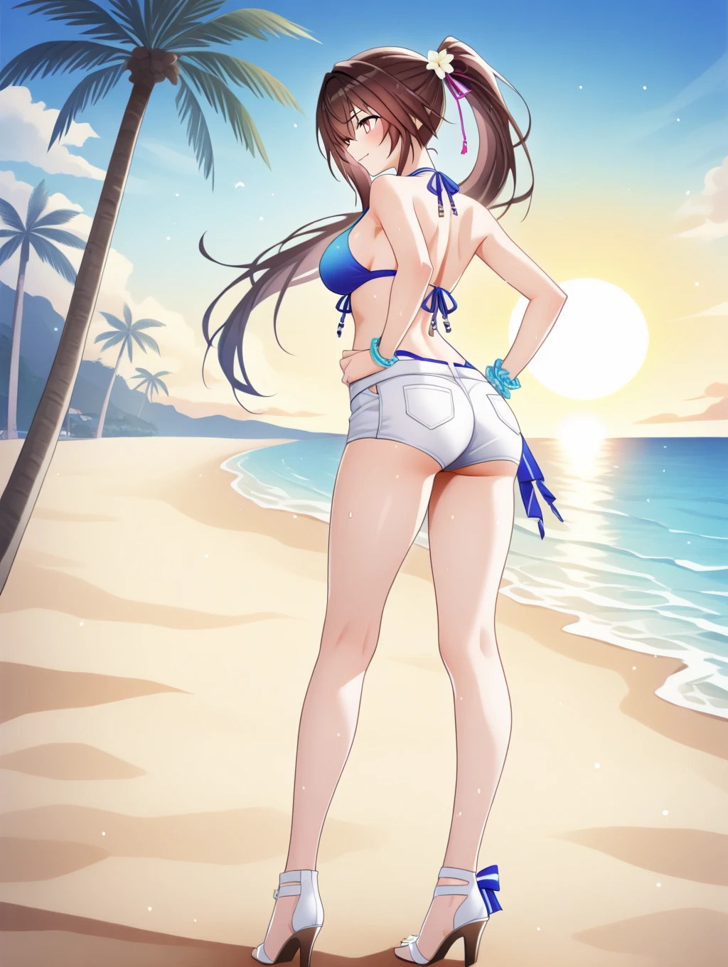 masutepiece, Best Quality, Ultra-detailed, finely detail, hight resolution, 8K Wallpaper, Perfect dynamic composition, I am a photographer, She is a model, Beautiful detailed eyes, bikini of, Long hair, Big breasts, Natural Color Lip, ocean view，Suzu Yamanouchi
