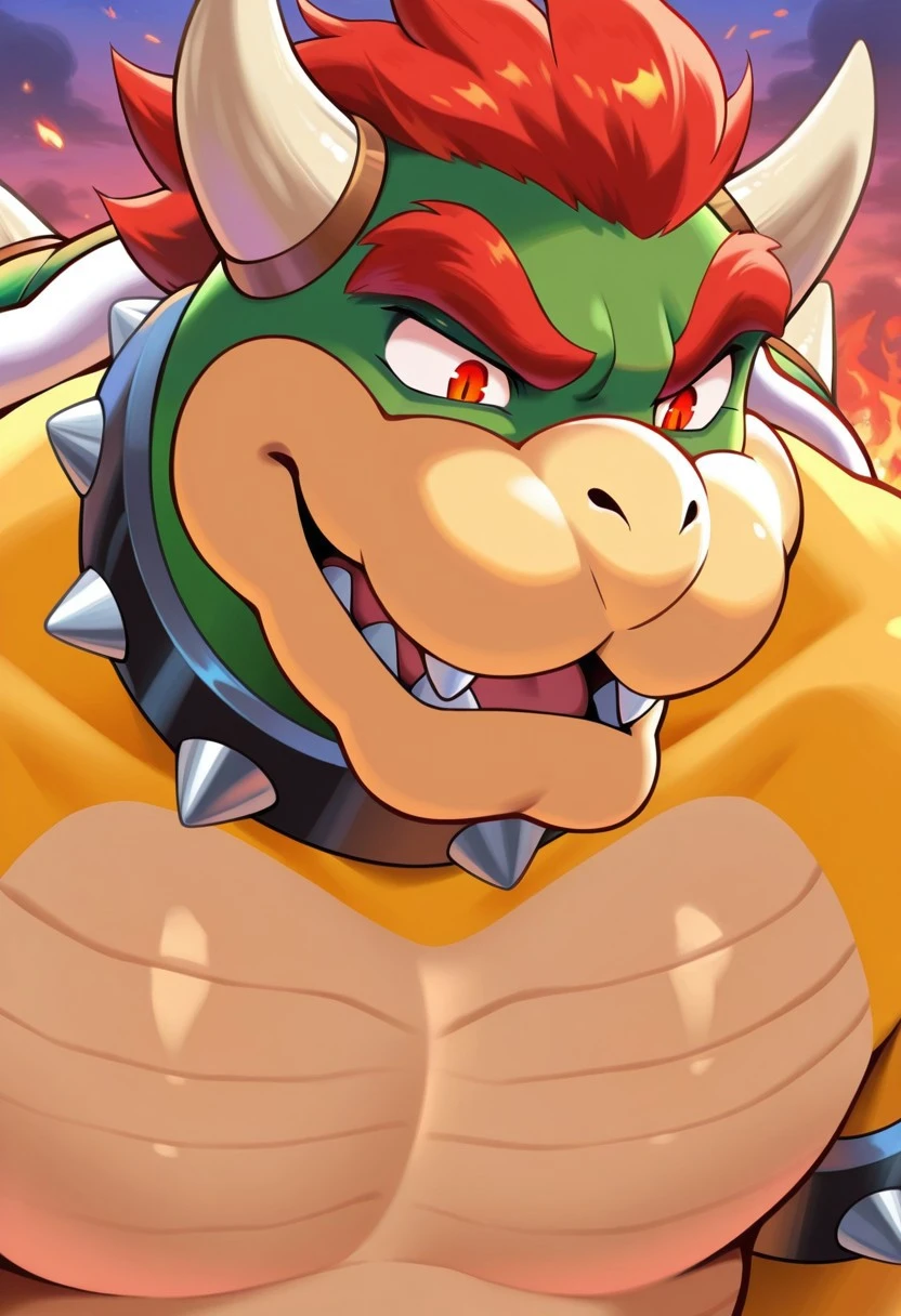 Browsing Caution。Super muscular Bowser from Super Mario Bros。Men having anal sex。With legs spread in an M-shape。Tied behind your back。A desperate and painful look。Mouth wide open and tongue sticking out。Red and black huge erect penis。Semen spurting out of the anus。