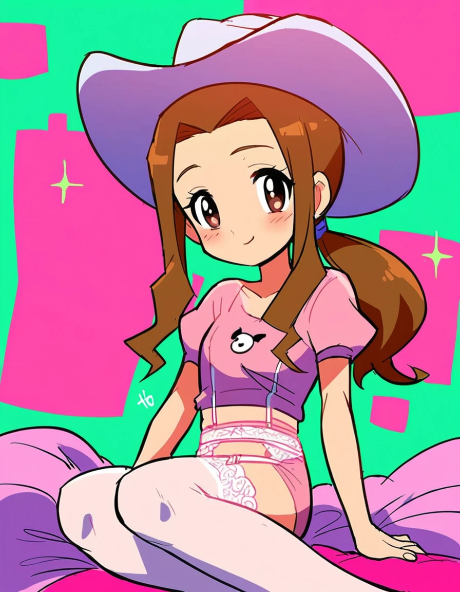 "(masterpiece:1.1), best quality, (NSFW:1.1),
1girl, (80s anime style:1.3), (eyelashes:1.5), (loli:1.2),
(intricate high detailed body:1.2),
red hair,
(forehead, short blunt bangs:1.1), (long hair:1.1), (holy hat:1.2),
purple eyes, (thick eyebrows:1.1),
(medium breasts:1.1),
(expressionless:1.2),
(see-through cloth bikini armor, criss-cross halter:1.2), (pantyhose:1.2),
(fur:1.1), (streaked hair:1.2), long gloves,
standing, arms behind back,
(upper body, cowboy shot, looking at viewer, from front:1.1),
(daytime, grassland, outdoors:1.1)"