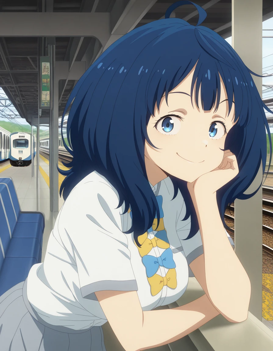 <lora:sailor_mercury:0.8> sailor_mercury, woman sitting on a bench, looking away, masterpiece, best quality, sketch, view from below