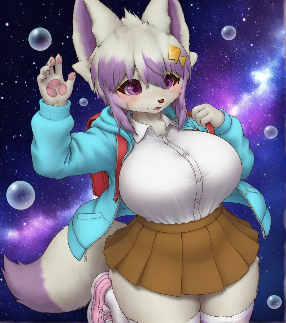 (Best Quality, Masterpiece), 1 girl, reading a book, particle, wind, flower, Upper part of the body, simple background, looking at the viewer, rainbow hair, short teal floating dress, Cosmic, nebulae, galaxy busty very big breasts