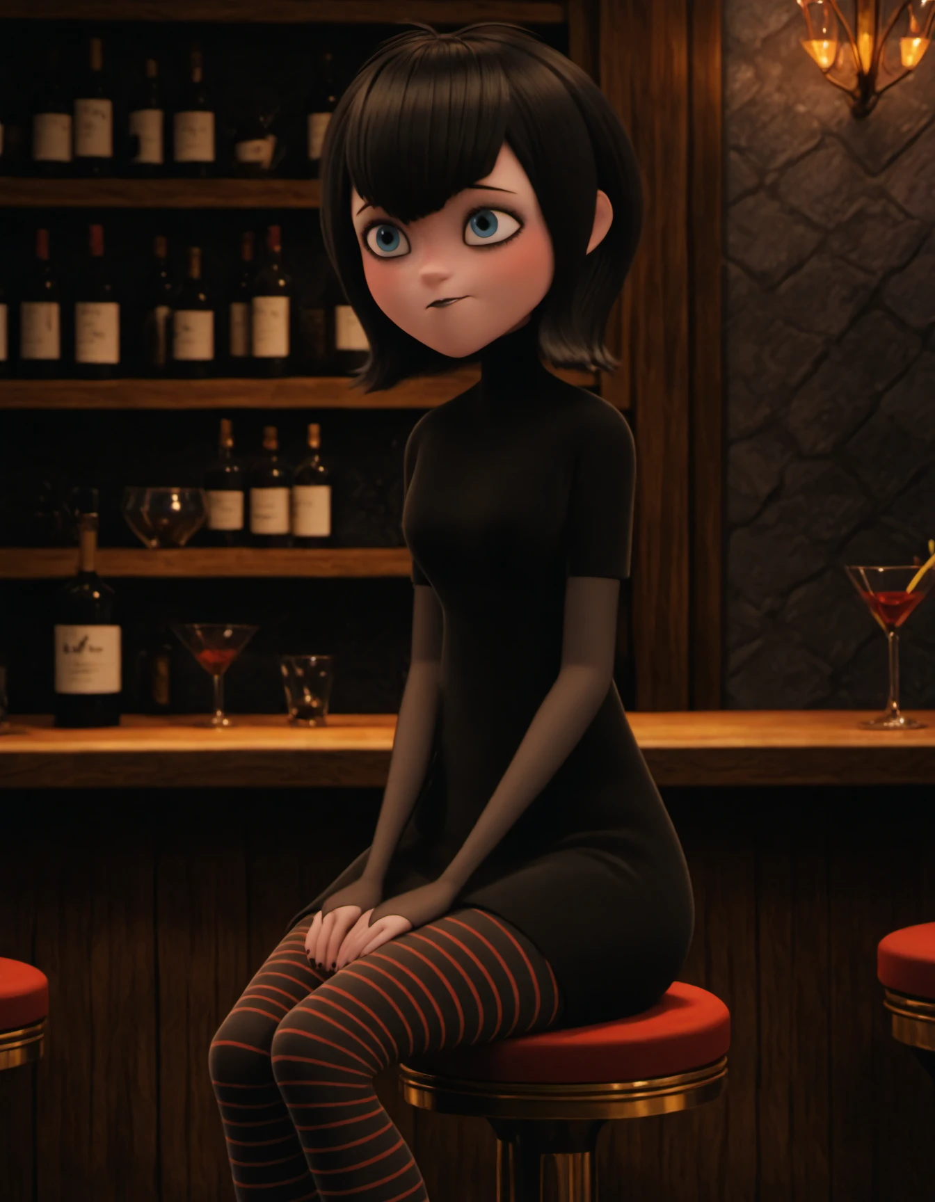 best quality, highly detailed, 1girl, black dress, pantyhose, sitting at a fancy bar, sitting on the stool, face the viewer, looking at the viewer,
<lora:marillv11:1>