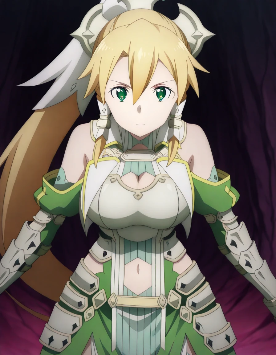 masterpiece, best quality, amazing quality,, <lora:suguha-kirigaya-s3-illustriousxl-lora-nochekaiser:1>, suguha kirigaya, leafa (sao), long hair, blonde hair, hair ornament, green eyes, ponytail, hair tubes, mature female, breasts, anime screencap, <lora:barioth-armor-illustriousxl-lora-nochekaiser:1>, barioth armor, armor, barioth (armor), elbow gloves, gloves, hairband, headgear, bare shoulders, navel, navel cutout, mane, fur, white hair, head band, spiky hair, belt,, <lora:dynamic-pose-illustriousxl-lora-nochekaiser:1>, dynamic pose, cowboy shot, expressionless, , ,