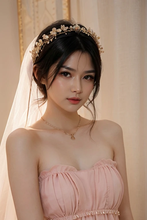 View, panorama, perspective, Depth of the bounds written, bust, Upper body, cinematic angle, table top, highest quality, super detailed, nffsw, 8k wallpaper, beautiful face, delicate eyes, Landmines, alone, smile, silver hair, golden eyes, Fair skin, hair, Red scarf, white evening dress, rose畑, Red flower, rose, flower garden, petal, 飛んでいるpetal, smile