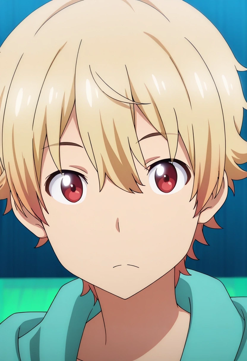 masterpiece, best quality, , anime screencap, anime coloring, official style, looking at viewer, 1boy, solo, male focus, <lora:subaru_uchimaki_ilxl:0.92>, subaru_uchimaki, blonde hair, red eyes, short hair, ,