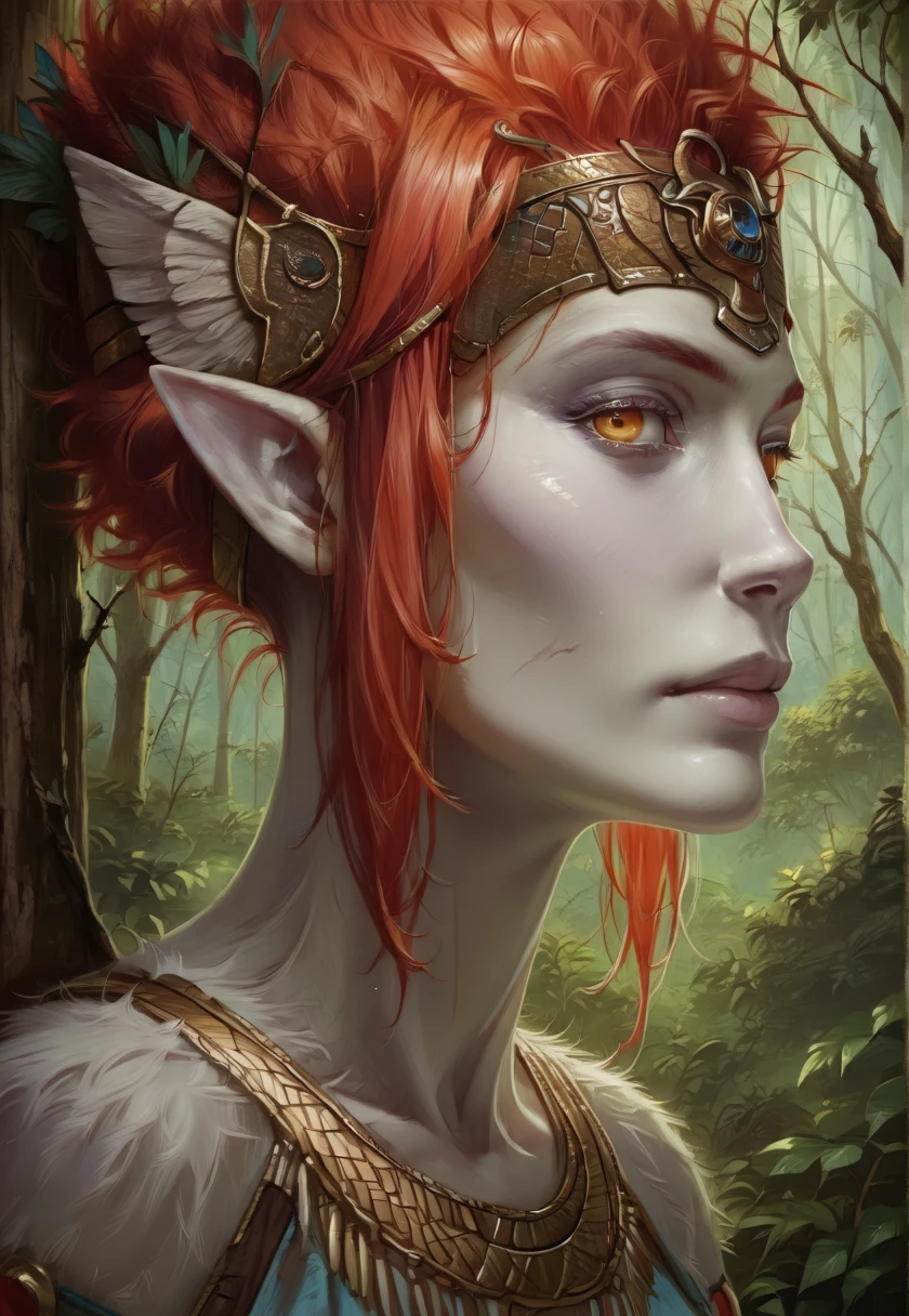 (masterpiece, best quality, highly detailed, realistic), source_western, 2.5d, screencap, 1girl, profile portrait of n3f3rt1t1 as a high elf, long bushy red hair, (Pale skin:1.5), looking at the viewer, wearing tribal clothing made of skins and fur, close up, long pointed ears, orange eyes, forest background
<lora:N3f3rt1t1:1> ,
<lora:Detailed_Painting_-_IL:1> DPILV1.0