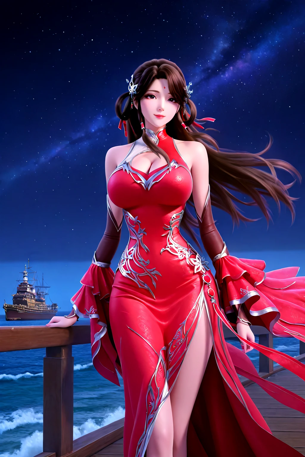 tmasterpiece,ancient wind,Oriental classical beauty,28-year-old royal sister,Beautiful woman,Wearing a red cheongsam,Perfect figure,watery big eyes
