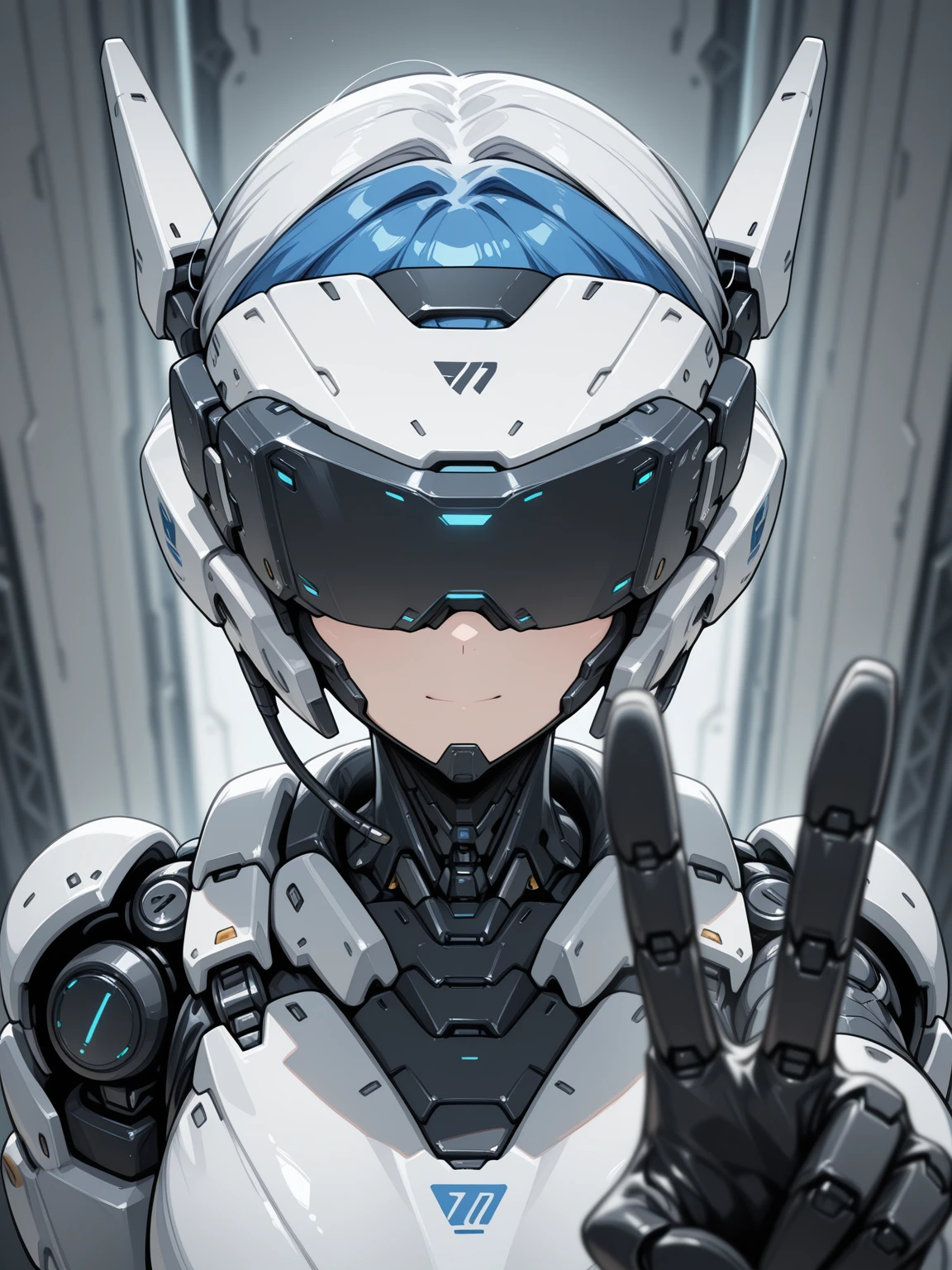 masterpiece,best quality,amazing quality,very aesthetic,absurdres,newest,
BREAK,
, science fiction, , head-mounted display, portrait,
solo, ,1girl, android, headgear, from above, v, facing viewer, foreshortening, depth of field, forced perspective,
<lora:Anachrotech_Mecha_bits_Illustrious:1> an4chr0t3ch, head-mounted display