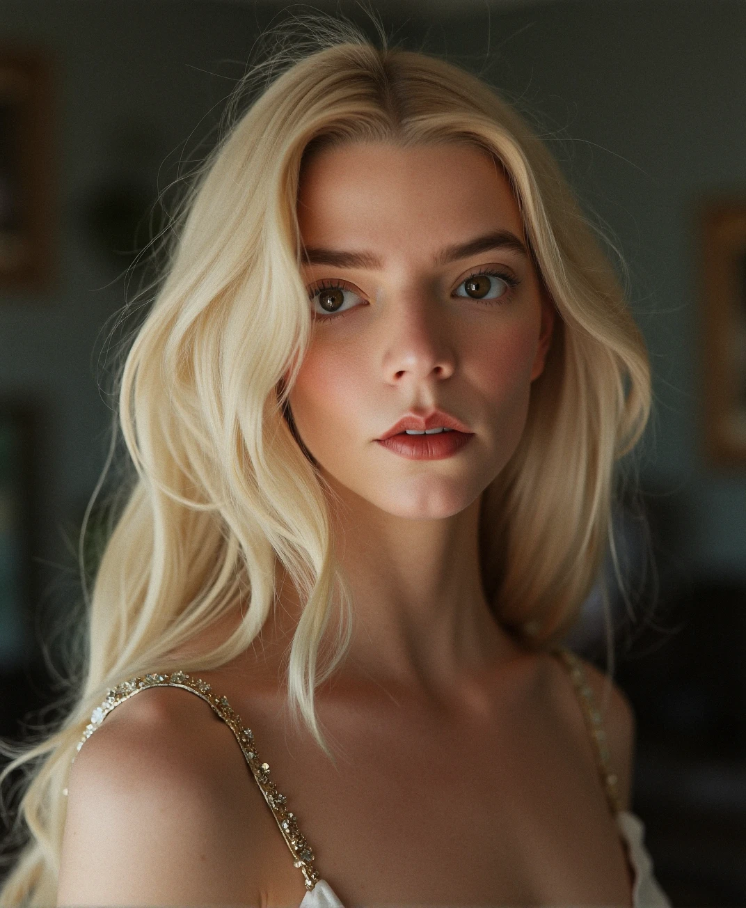 A candid photograph of (sks woman:1), blonde hair