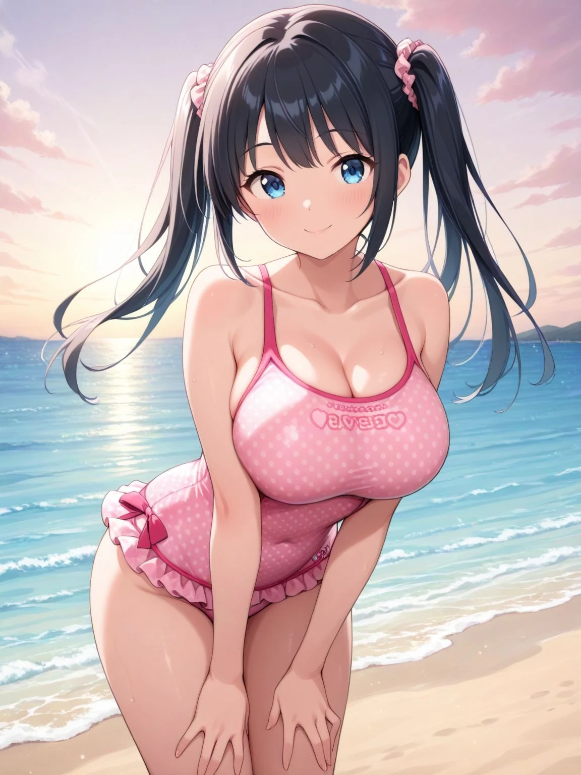 score_9,score_7_up, score_6_up, 1girl, source_cartoon, source_anime,breathtalking Scenery,watercolor,smooth soft skin, natural skin,watercolor, anime screencap,mjm,brs
BREAK
(loli:1.9),(little female child:1.9),(oppai loli:1.5), (large breasts:1.3),(disproportionate breasts:1.5),(loli toddler:1.4),(mini girl:1.3),(4 yo:1.3),(Toddler body:1.4),(muffin top:0.8),(preschooler:1.1),(infant:1.1),(baby face),round face,
BREAK
high ponytail,(reddish purple hair:1.7),highlight on eyes,(purple eyes:1.1),diagonal bangs,(smug face:1.2),doyagao,open mouth, ultra cute face,kawaii,skindantation,oily skin, beautiful eyes, detailed eyes,happy,puffy eyes, smile,
BREAK
(see through over-sized extra long:1.2) t-shirt, short sleeves, (shadows of body:1.3),fullbody under (transparent thin:1.2) over-sized extra big shirt,back light,(bikini:0.8),
BREAK
dynamicpose,sea,wave,island,tropical,dynamicangle,breathtalking background, outdoors,pastelcolor,
