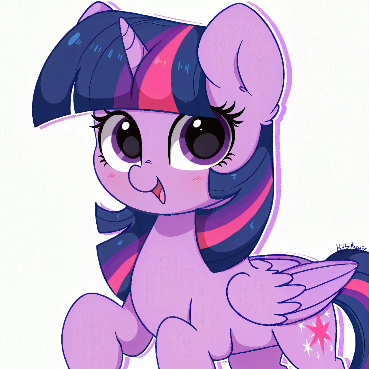 Twilight Sparkle,solo,((derpibooru_p_95)), sitting, pony, open mouth, ((safe)), 
 <lora:twilightSparkleFlat_v10:1>