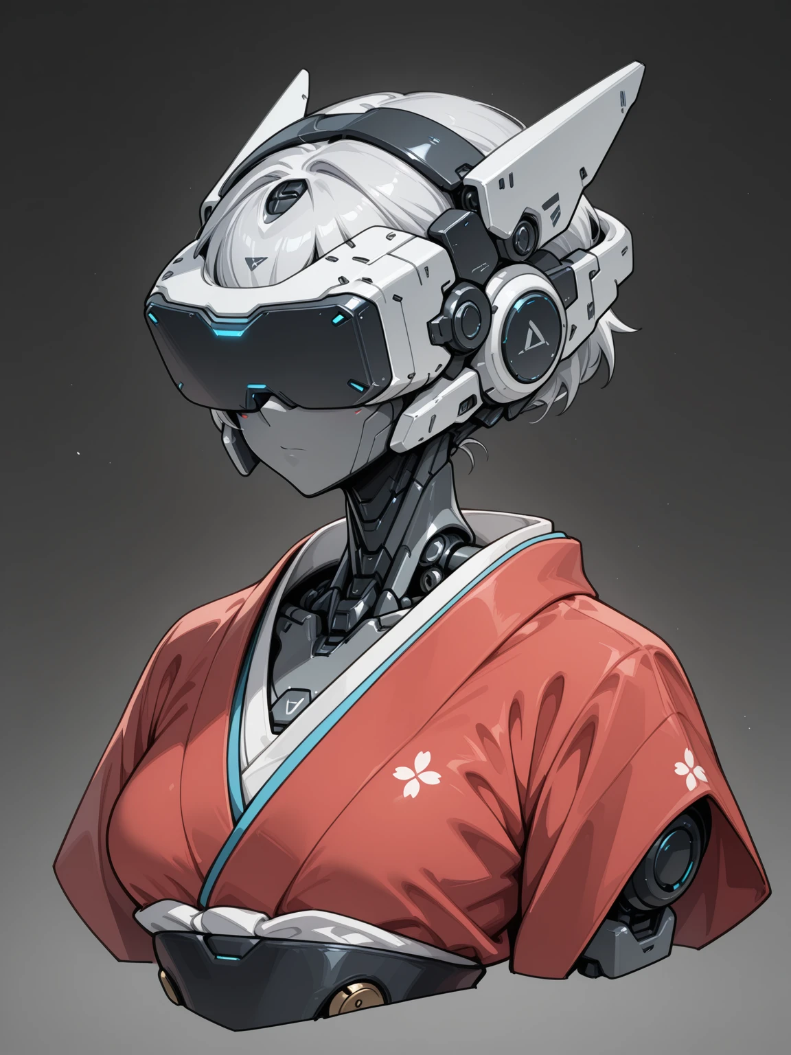 masterpiece,best quality,amazing quality,very aesthetic,absurdres,newest,
BREAK,
, science fiction, , head-mounted display, portrait,
solo, ,1girl, upper body, narrow waist, android, japanese clothes, robot joints, grey skin, mecha musume, full body, kimono,
<lora:Anachrotech_Mecha_bits_Illustrious:1> an4chr0t3ch, head-mounted display
