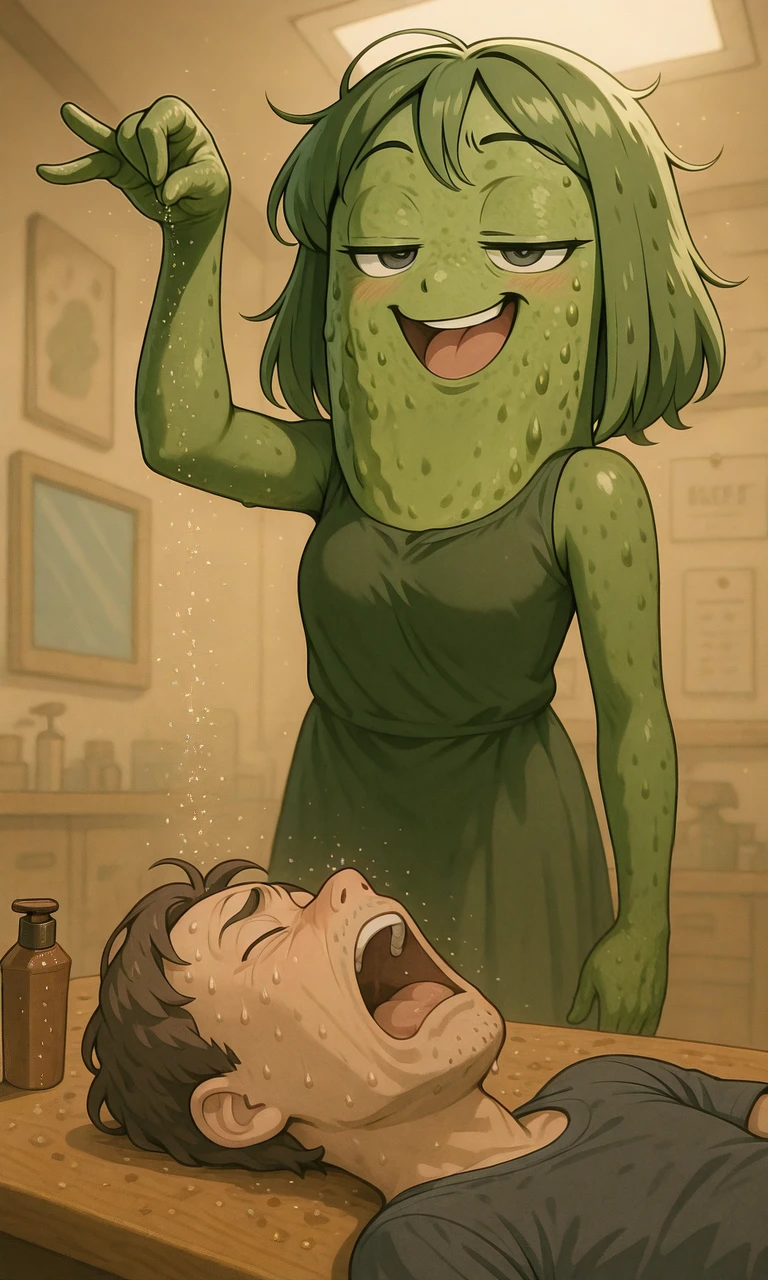 embedding:IllusP0s, pickle rickalized, green skin, smug, sprinkling salt, 1girl, 1boy, open mouth, laying,<lora:sprinkling salt_illustrious.safetensors:1.0:1.0> <lora:Pickle Rickalized_illustrious.safetensors:1:1>