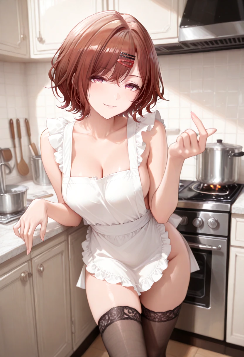 (masterpiece), best quality, expressive eyes, perfect face, Indoors. kitchen. (straddle the pot), One woman, (naked:1.1). ((mkm1, short hair , mature woman , slender )), brown eyes , Her pussy is completely visible. Her hands are spreading her anus. steam. Spread your legs. Embarrassed expression. Her face is blushing.(poop.A brown, solid, cracked, lumpy feces is coming out of the anus:1.1).