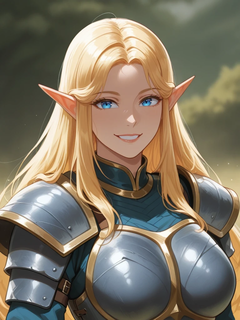 <lora:Laurana_Kanan__Dragonlance:0.7>
laurana,, long hair, blonde hair, pointed ears, blue eyes
armor, ggen,
looking at the viewer, smiling