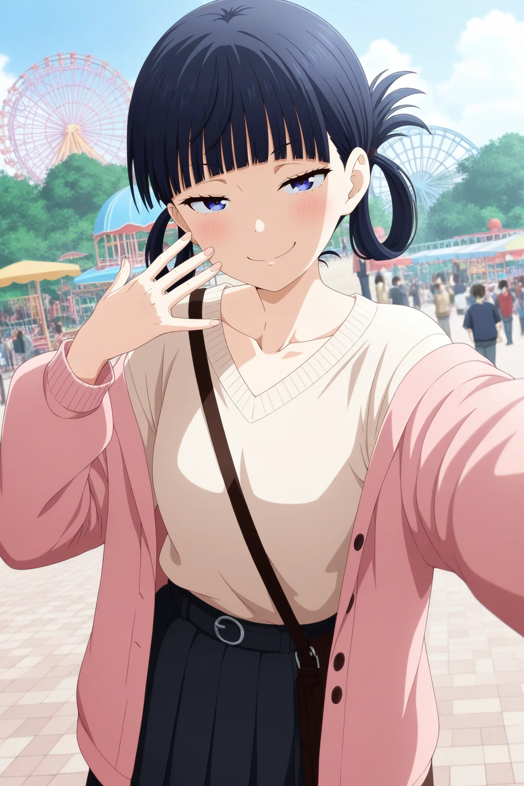 masterpiece,best quality,amazing quality,very aesthetic,absurdres,newest, 1girl, solo, original, hair rings, beige sweater low-cut sweater with black straps, collarbone, pink jacket, black skirt pleated skirt medium skirt past thighs, upper body, standing, amusement park background, looking at viewer, one arm outstretched, spread fingers, smug, Dutch angle,
<lora:il_contrast_slider_d1 (ЦÐÐТ ÐÐРТÐÐÐÐ):-0.8>
<lora:Riri Tenkuubashi:0.8> riri_tenkuubashi, 1girl,
