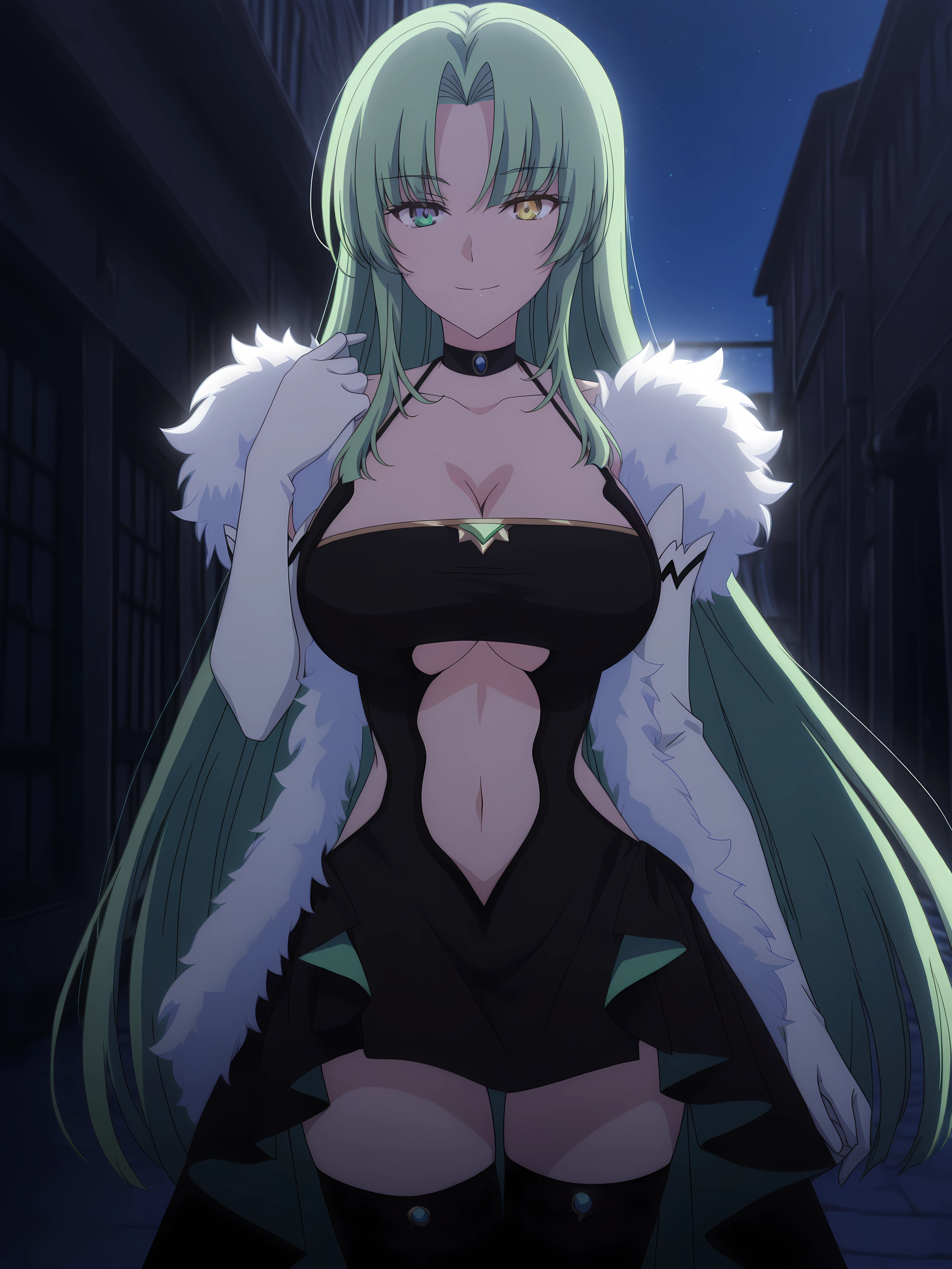 hikage (senran kagura), 1girl, green hair, tattoo, long hair, yellow eyes, large breasts, weapon, earrings, jewelry, holding, blush, lipstick, long hair, crazy eyes ,Hot girl, baddie, staring, glaring, bad attitude, mean girl, dare, angry, hate, crazy, smoking, sensual, attractive, outdoors, rooftop, cityscape, building, railing, night, night sky, scenery, city lights, fur trim, mature female, gloves, fur-trimmed coat ,jacket, masterpiece,high quality,4k, bare shoulder,belly,crop top,outdoor,cleavage,jeans,casual dress,street,road,smile, open mouth, holding a gun,handgun, evil expression, exposed belly, exposed navel, exposed midriff, exposed lower belly, crop top overhang, underboob, unbuttoned jeans , low rise black jeans, Low rise jeans, Low rise jeans with open fly, navel piercing